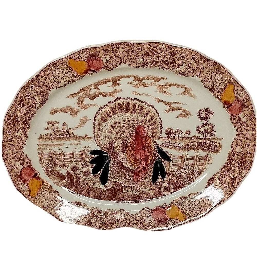Stone King Tom Turkey Serving Platter Oval American Tradition Thanksgiving Decor